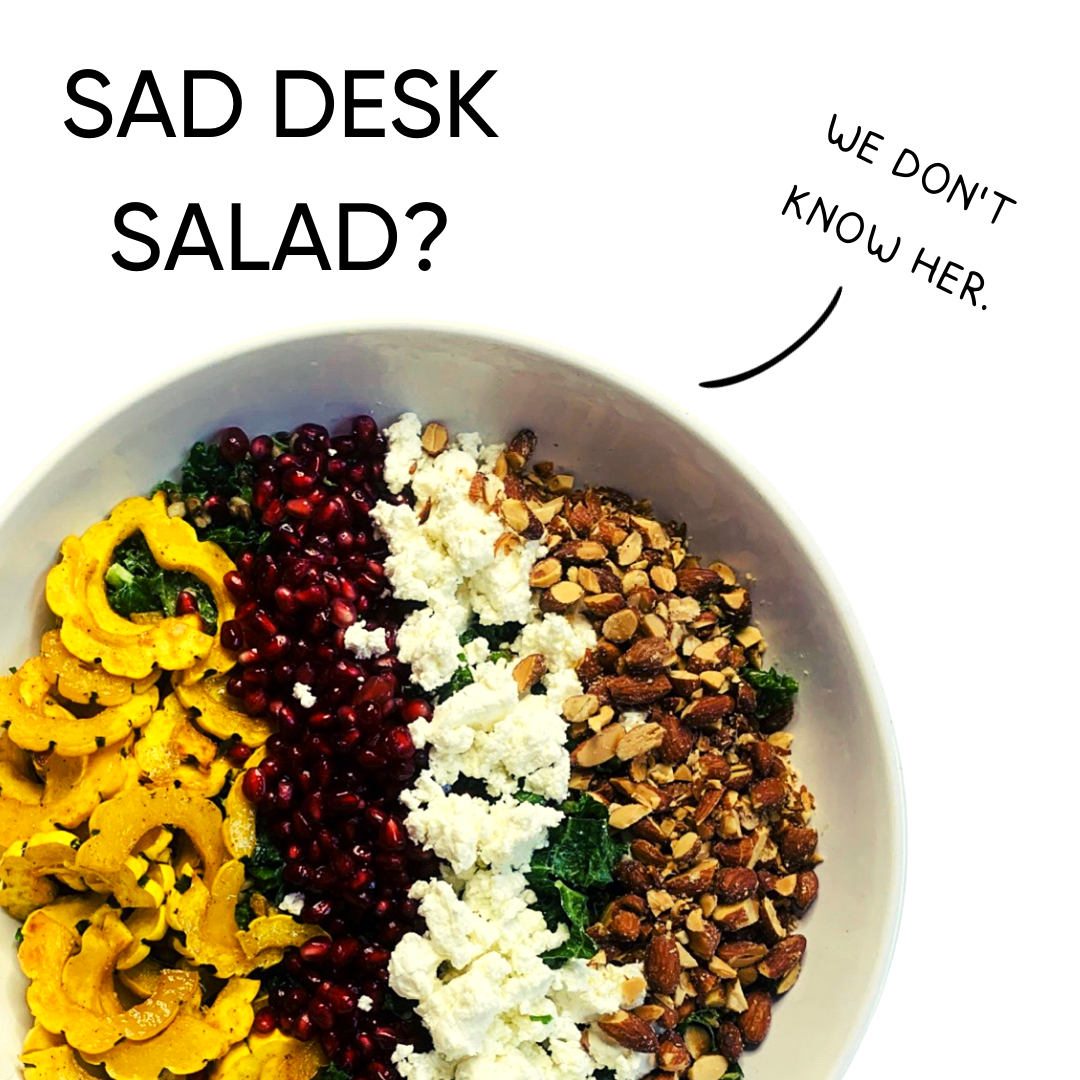 grain bowl with squash and text over it