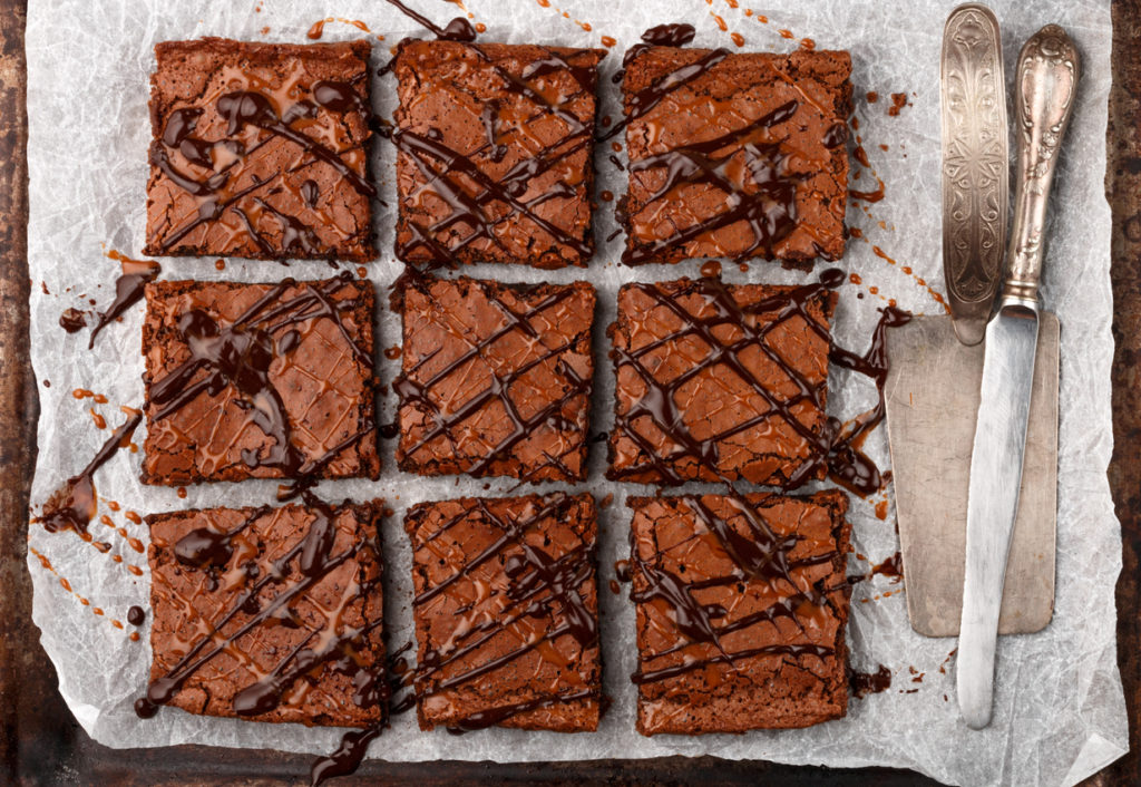 Brownies drizzled with caramel and sea salt